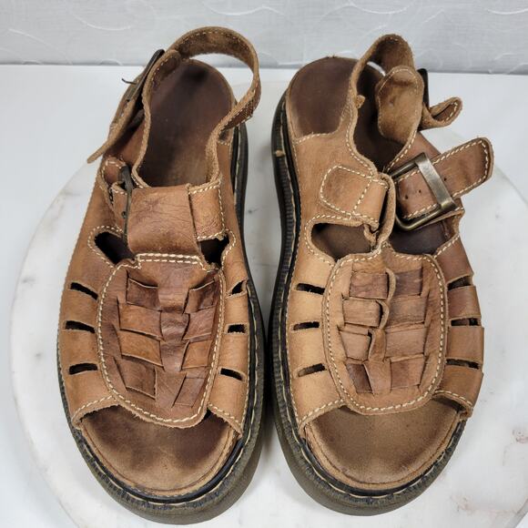 VTG Chunky Fisherman Sandals Mens @10 Brown Platform Soft Leather Open Toe Boho - Picture 6 of 16